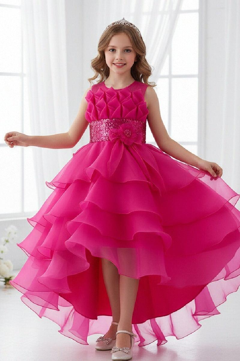 Ball Gown Scoop Neck Sleeveless High-Low Organza Flower Girl Dresses 1029094351500 - 7 Days / Hot Pink / 110cm - COCOMELODY